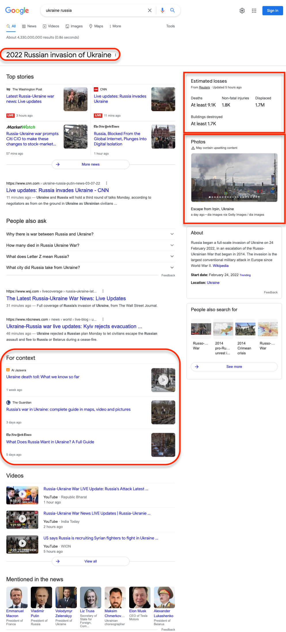 Google’s New ‘Russian invasion of Ukraine’ Search Features