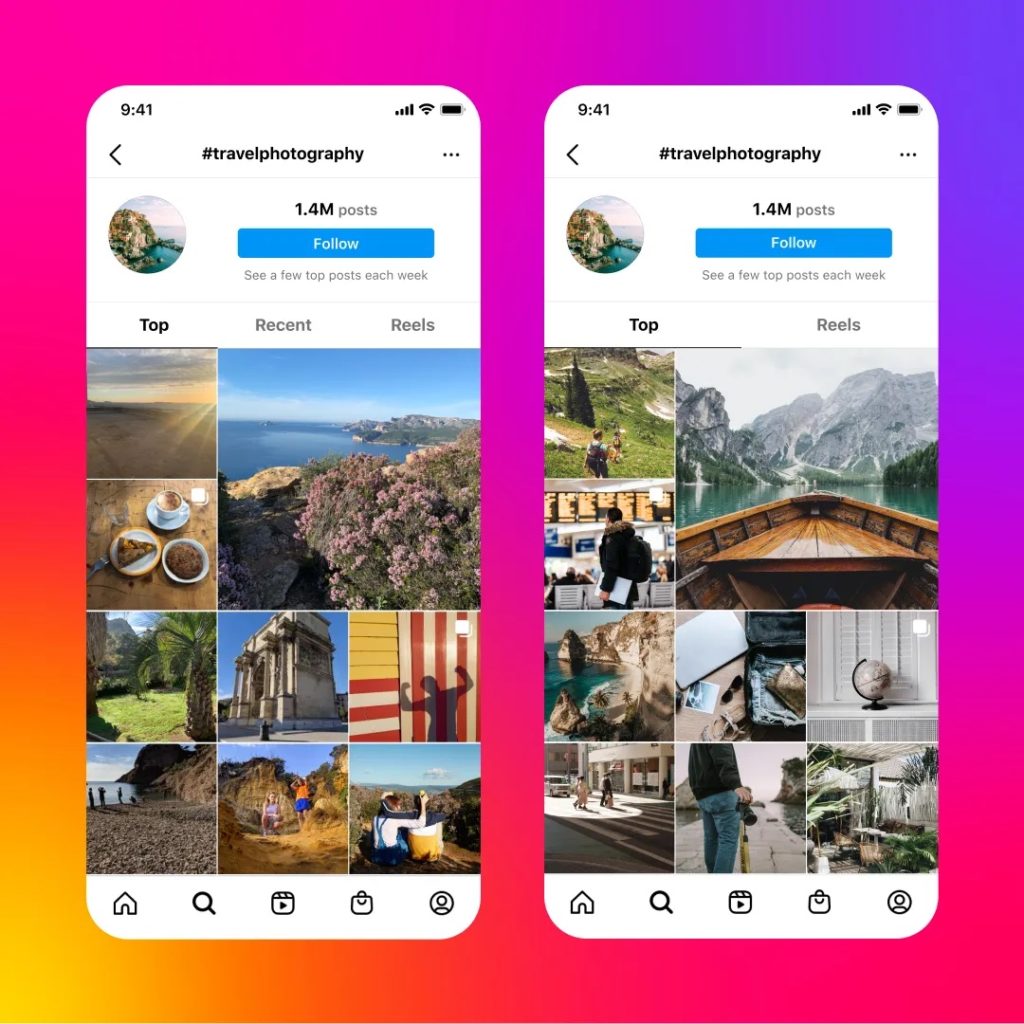 Instagram Tests Removing the 'Recent' Tab from Hashtag Searches