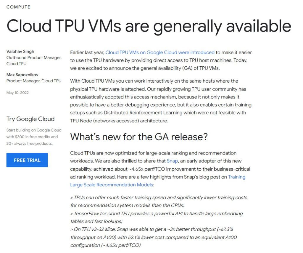 Google Announces Cloud TPU Virtual Machines for AI Workloads