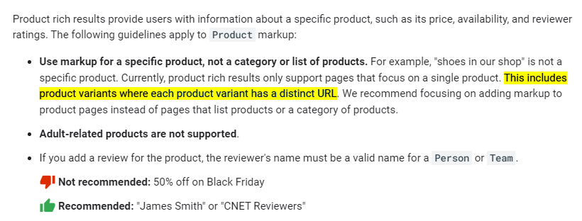 Google Updated Guidelines for Product Variants Pages and Rich Results