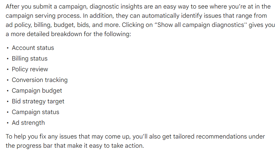Diagnostic Insights for Performance Max Campaigns
