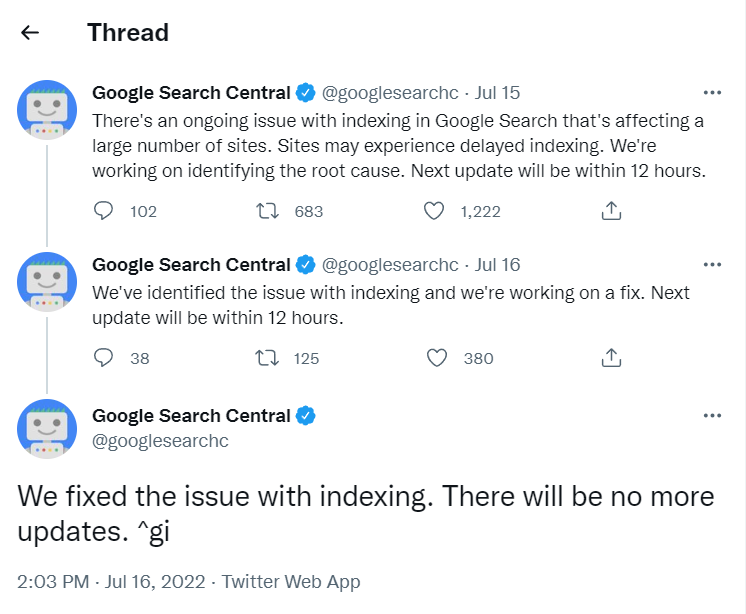 Google Search Indexing Issue On July 15th