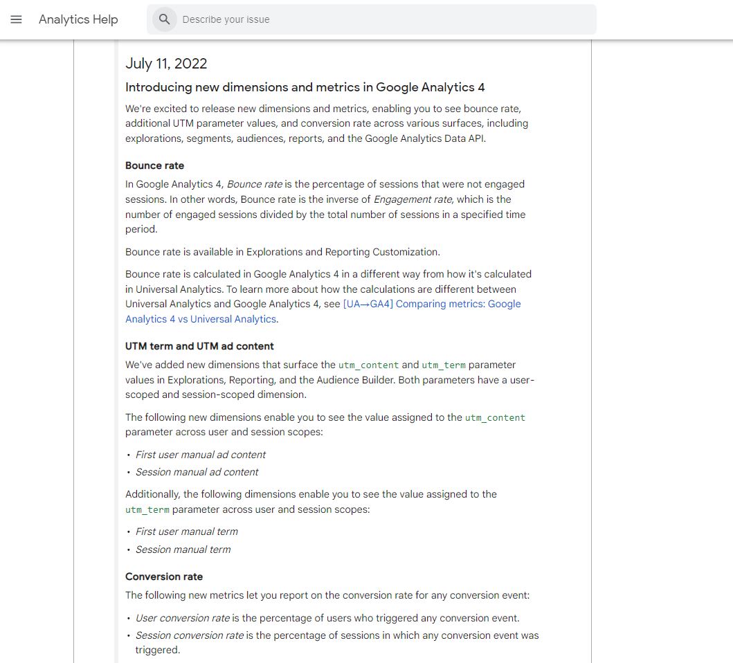 New Dimensions and Metrics in Google Analytics 4