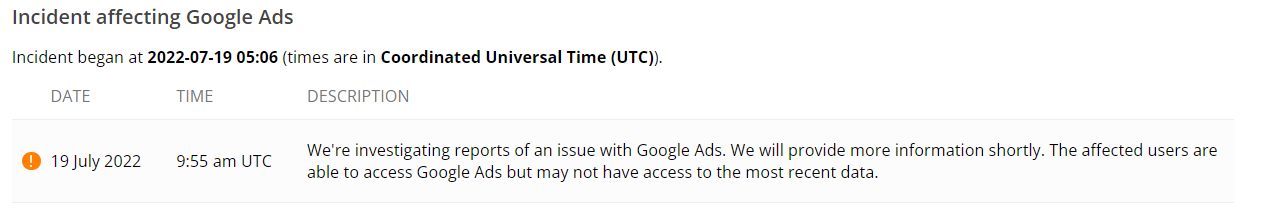 Reporting Outages within Numerous Google Platforms