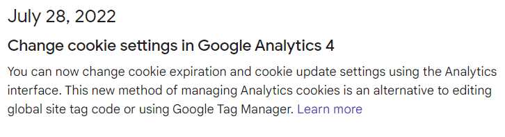 Updated Cookie Settings in Google Analytics 4