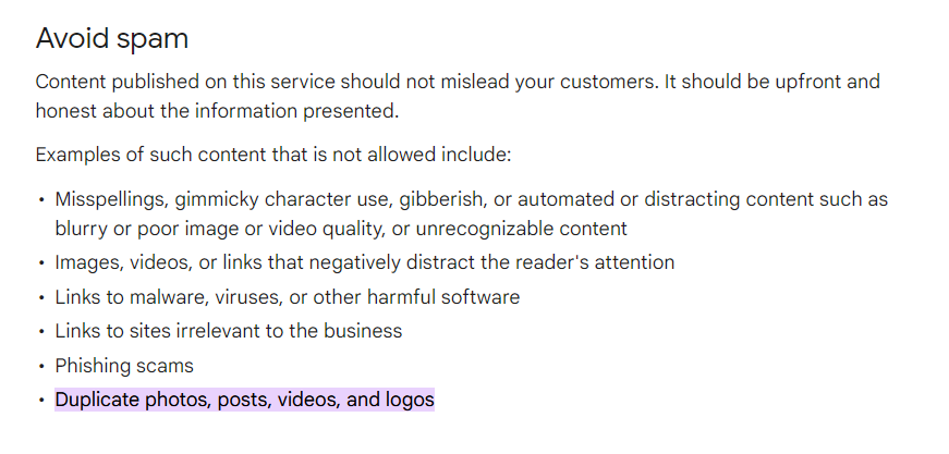 Updated Google Business Profile Posts Spam Policies