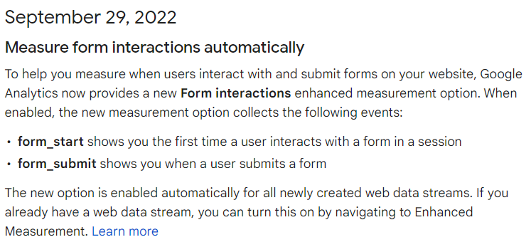 New Form Interactions in Google Analytics